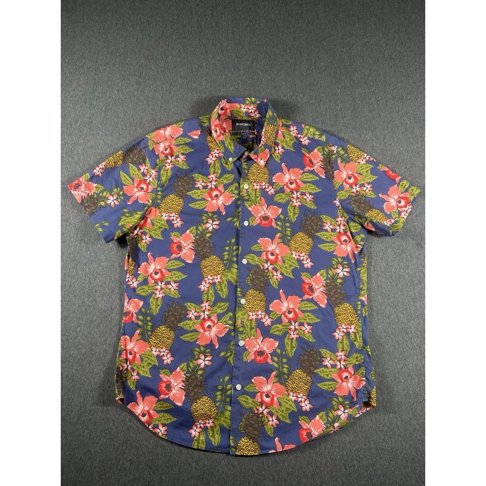 Bonobos Slim Fit Short Sleeve Pineapple Floral Hawaiian Button Down Shirt Large